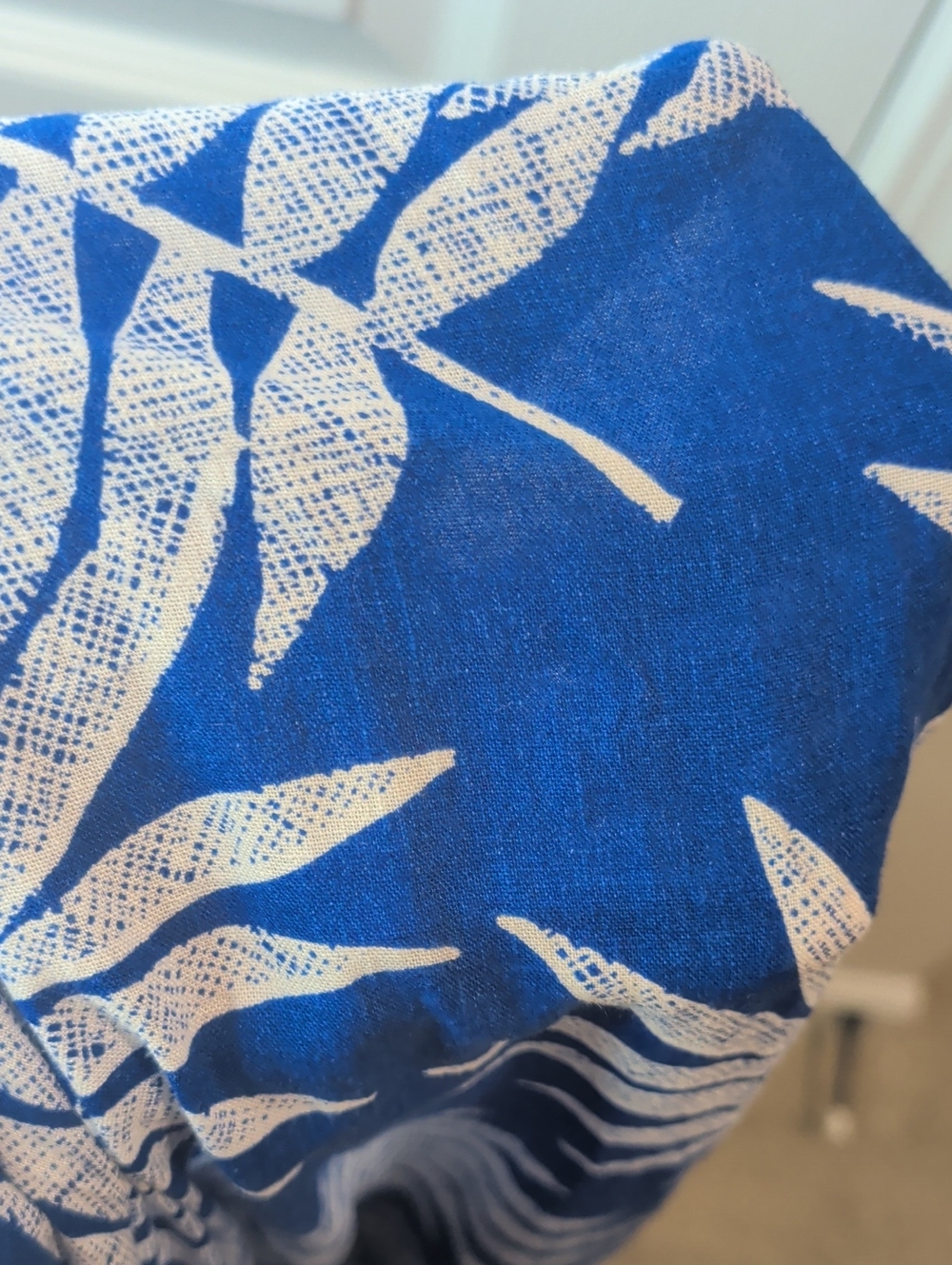 Blue and white Palm-Print V-Neck Midi Dress with Braided Straps - Picture 8 of 11